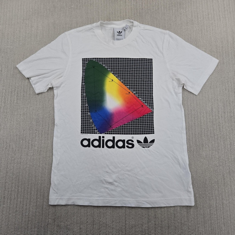 Adidas Shirt Mens XS White Triangle Spectrum Logo Graphic Tee Originals Rainbow